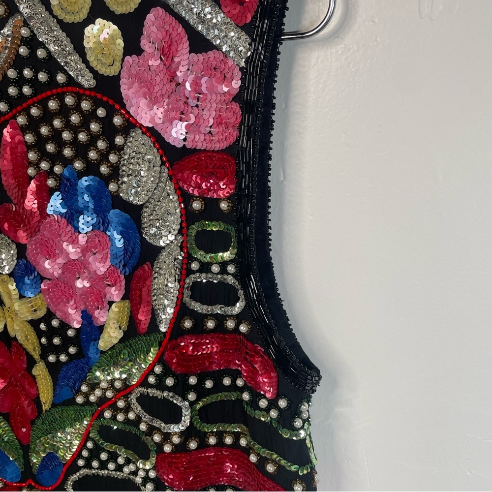 Vintage Silk Floral Fully Beaded and Sequined Vest - Picture 9 of 10